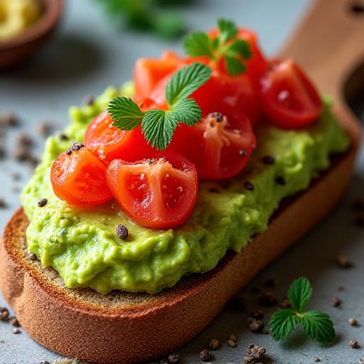 Tostada de aguacate y tomate con semillas